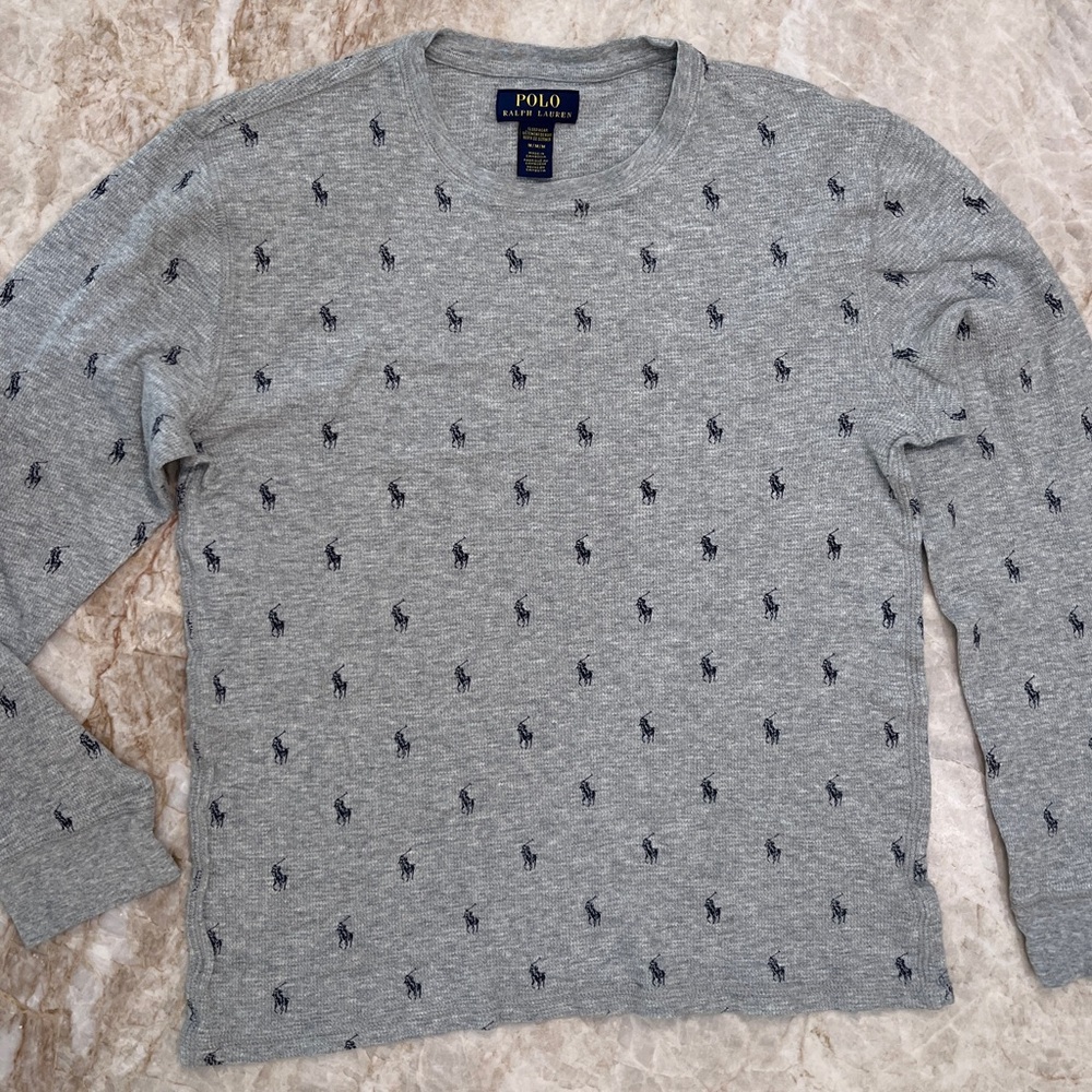 Polo Ralph Lauren Allover Pony Waffle Knit Sleep Shirt Men’s Medium Grey/Navy
